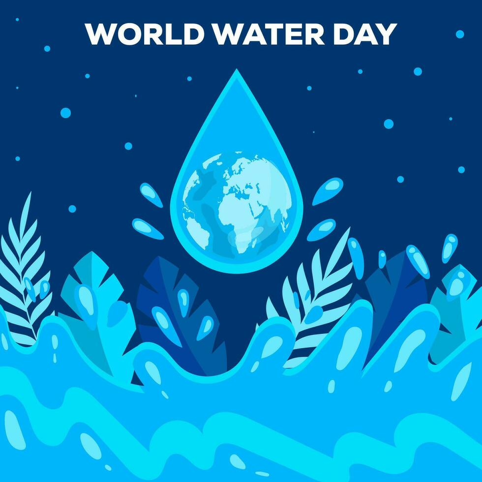 monde l'eau journée illustration conception avec feuilles et le Terre dans le l'eau vecteur