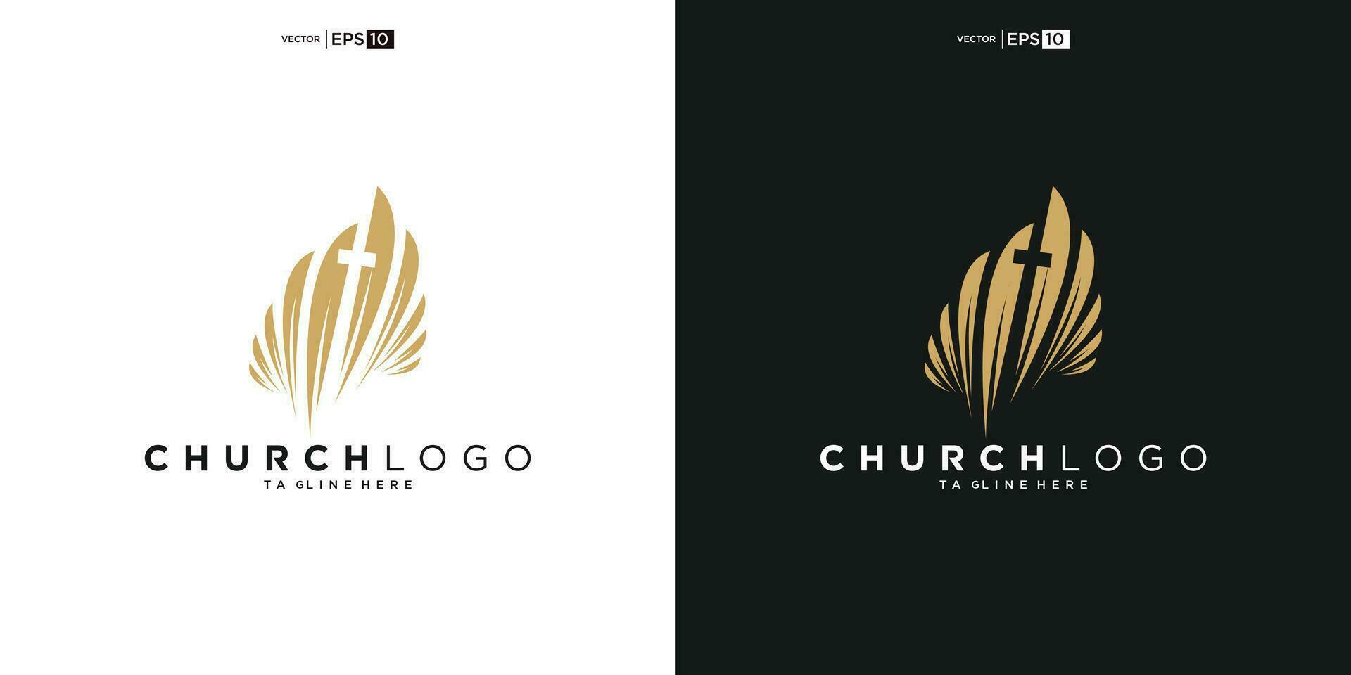 église logo. Bible, Jésus' traverser et ange ailes. ailes église logo conception icône. vecteur