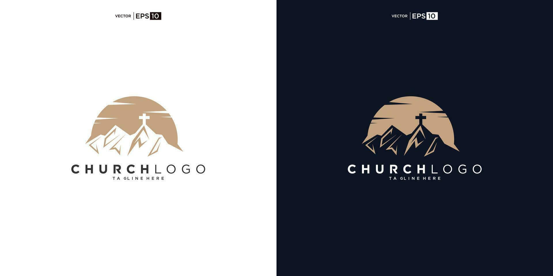 église logo dessins avec montagne, minimaliste logo. gens église vecteur logo conception modèle