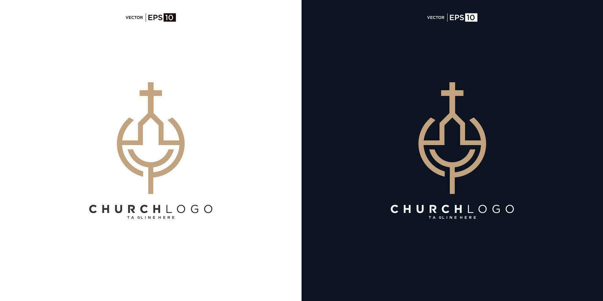 feuille croissance et église ligne style logo vecteur conception