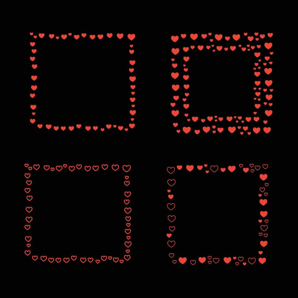 ensemble de valentines rouge cœur cadres, carré cadres de cœurs, vecteur