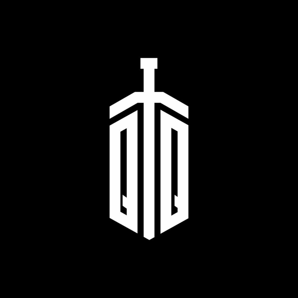 monogramme de logo qq avec modèle de conception de ruban d'élément d'épée vecteur