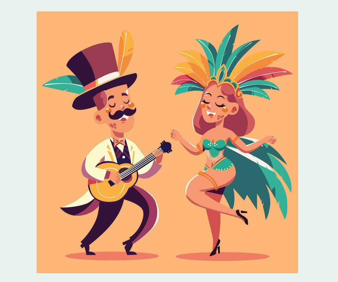 Rio de janeiro carnaval Brésil avec brésilien personnages illustration vecteur