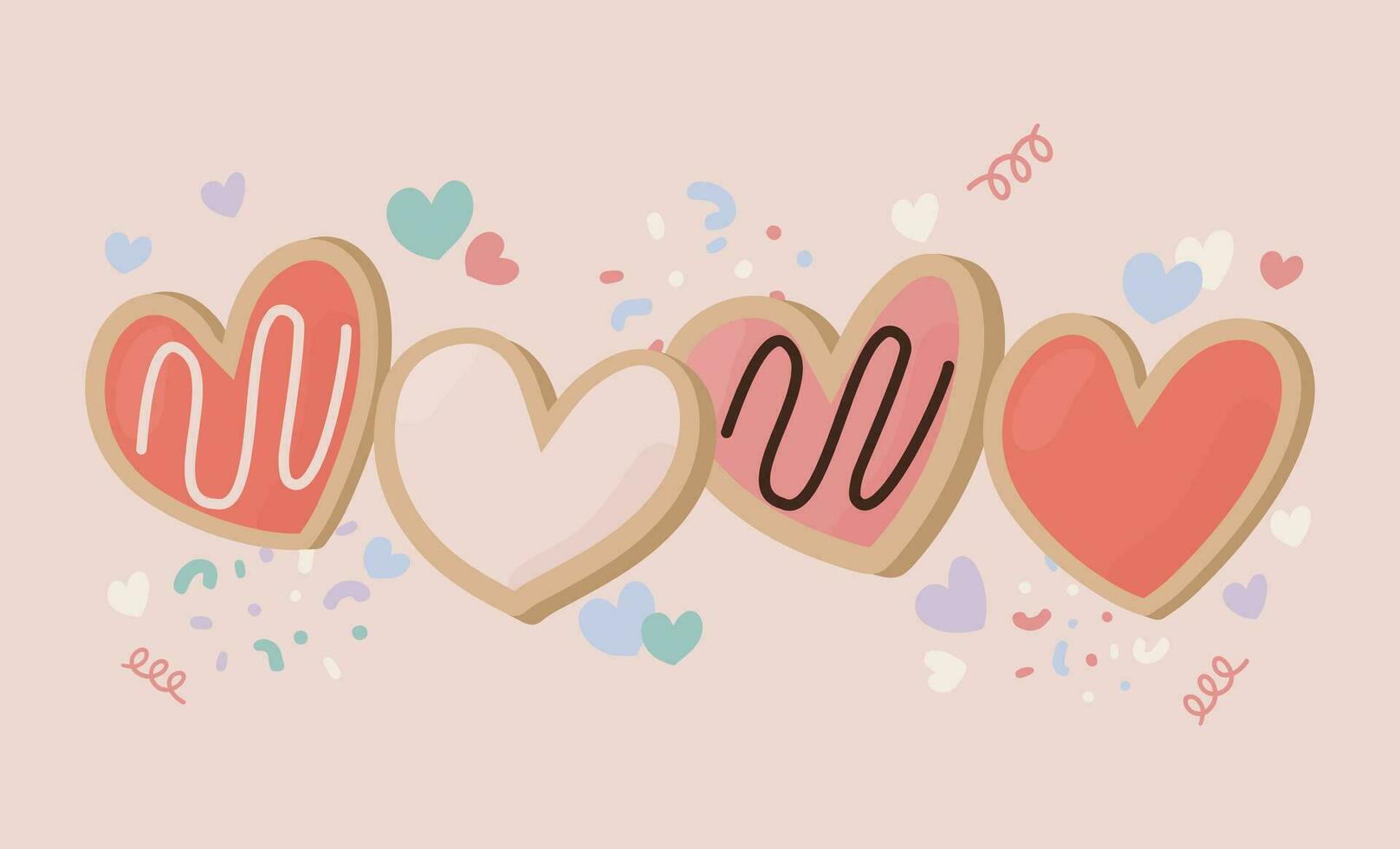 main tiré plat illustration de mignonne l'amour cœur forme biscuit. la Saint-Valentin jour, anniversaire, mariage concept. pour affiche, carte, scrapbooking, étiqueter, invitation, tête de lit, autocollant vecteur