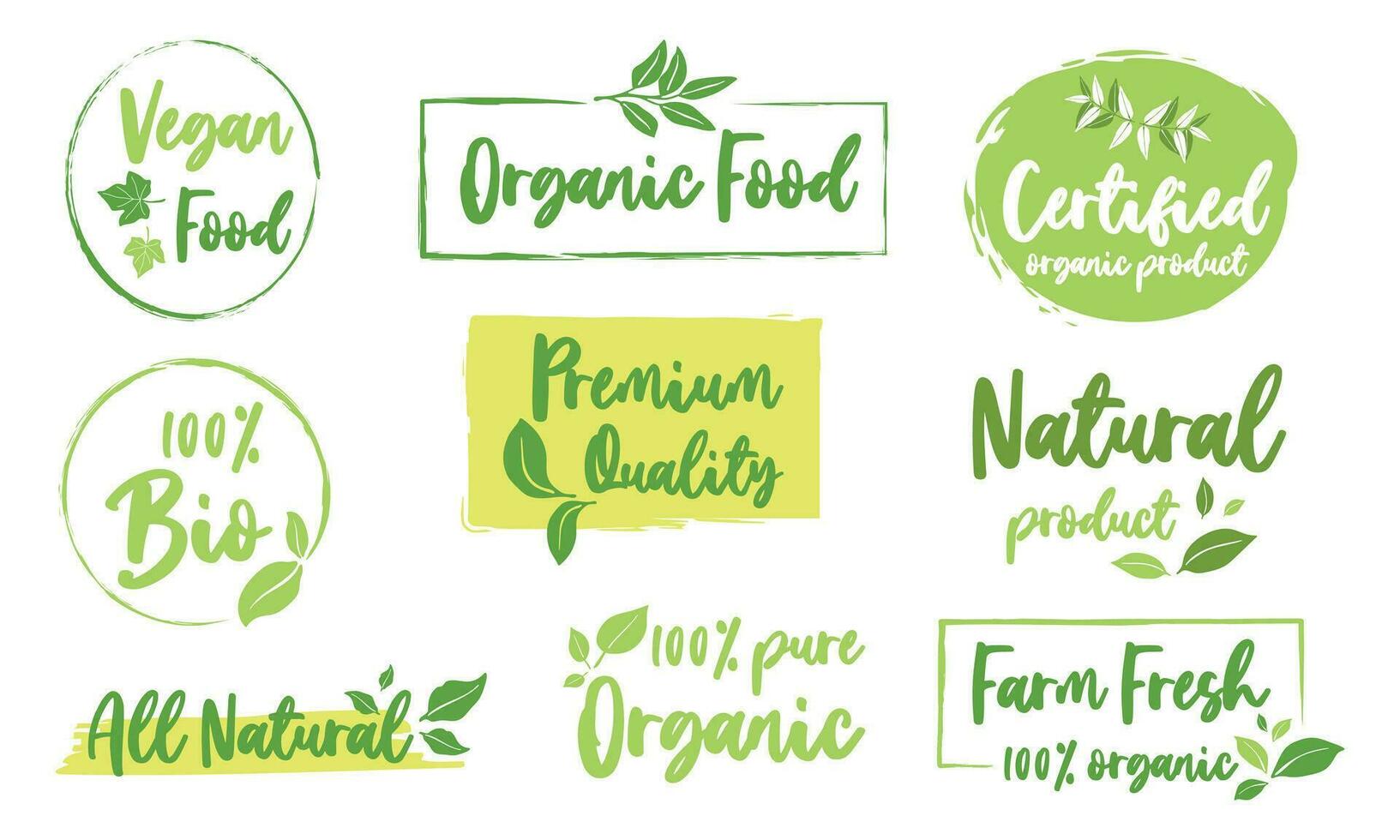 biologique nourriture, en bonne santé la vie et Naturel produit Étiquettes et badges pour nourriture marché, commerce électronique, biologique des produits promotion. vecteur