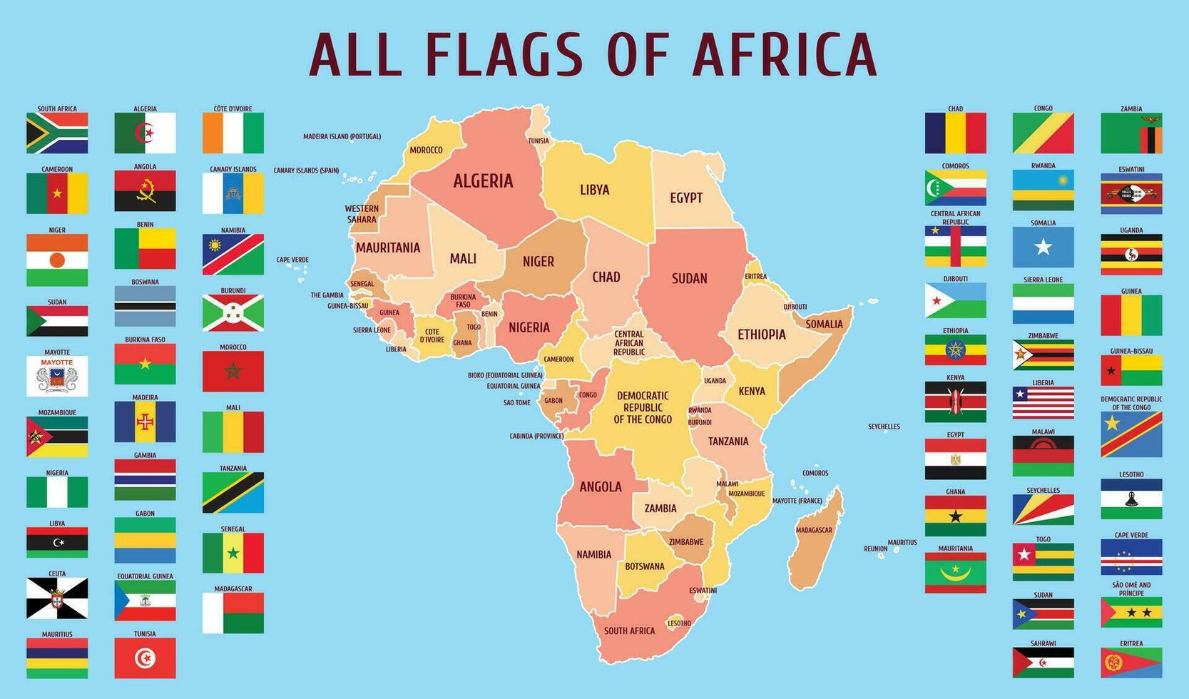 carte de Afrique avec drapeaux. vecteur