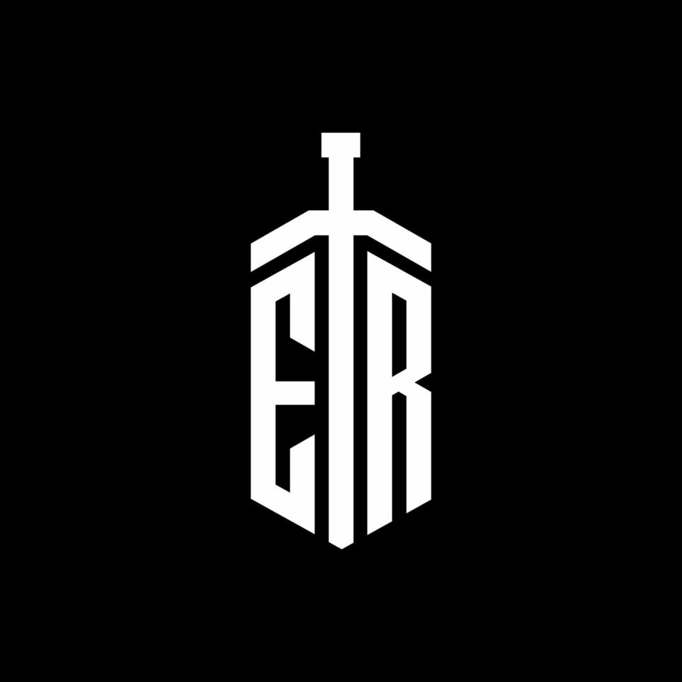 monogramme de logo er avec modèle de conception de ruban d'élément d'épée vecteur