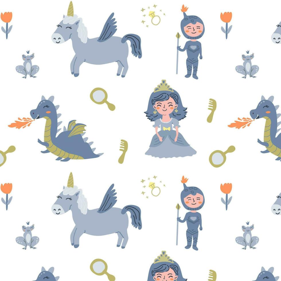 mignonne Fée personnages dragon et Licorne, des gamins sans couture modèle isolé vecteur