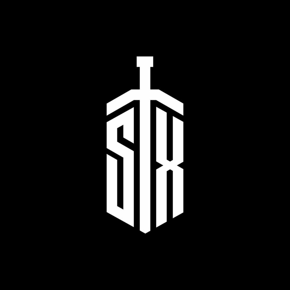 monogramme du logo sx avec modèle de conception de ruban d'élément d'épée vecteur