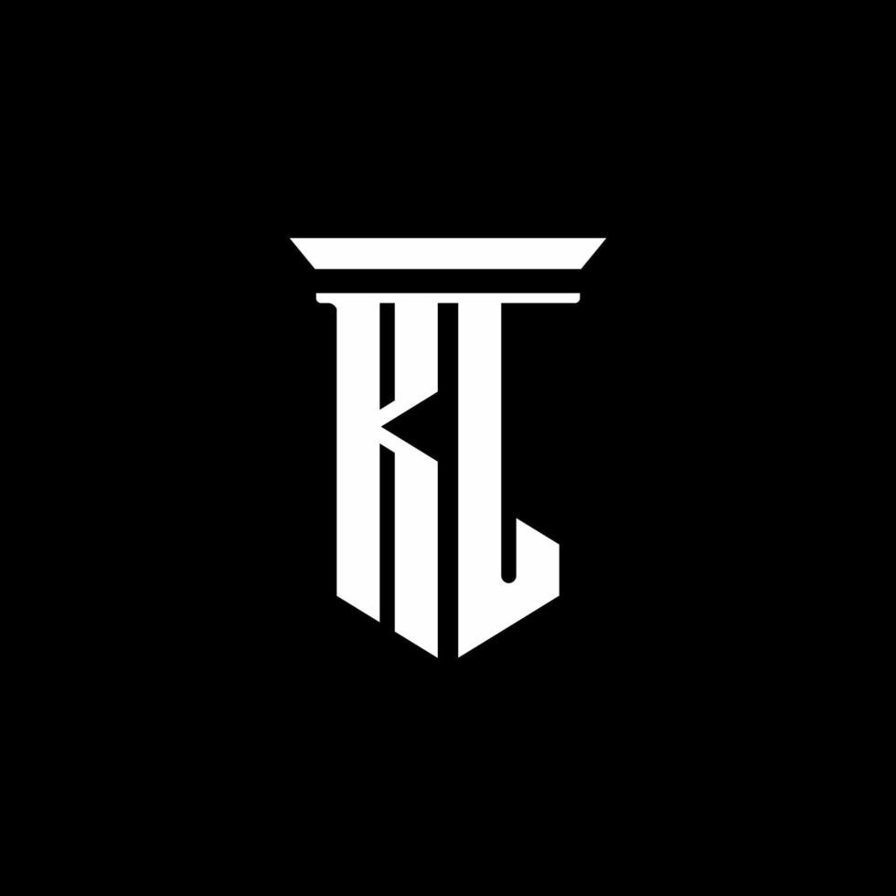 logo monogramme kl avec style emblème isolé sur fond noir vecteur