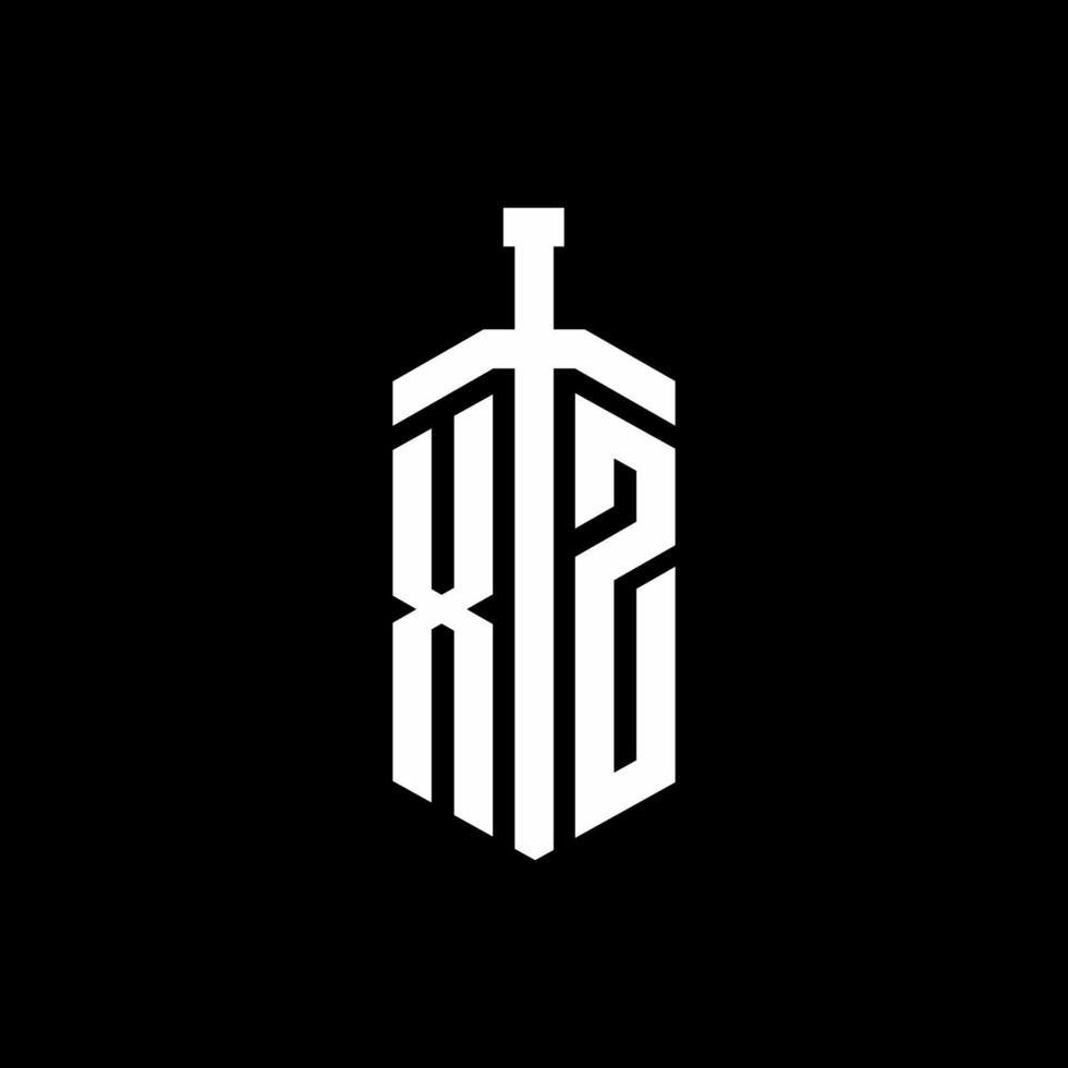 monogramme du logo xz avec modèle de conception de ruban d'élément d'épée vecteur