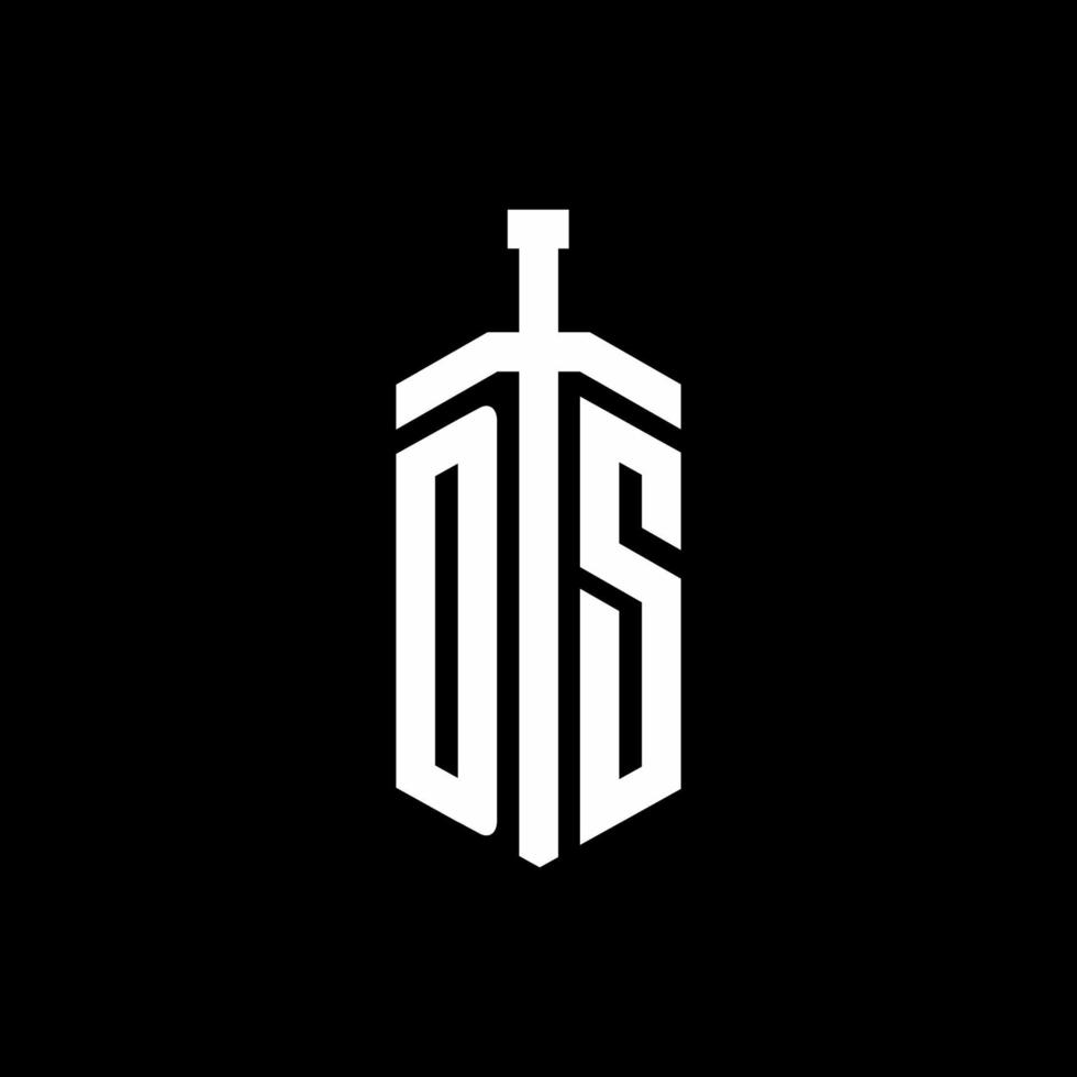 monogramme du logo ds avec modèle de conception de ruban d'élément d'épée vecteur