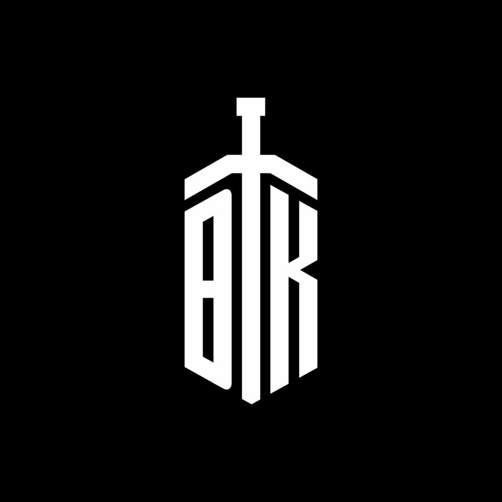 monogramme de logo bk avec modèle de conception de ruban d'élément d'épée vecteur