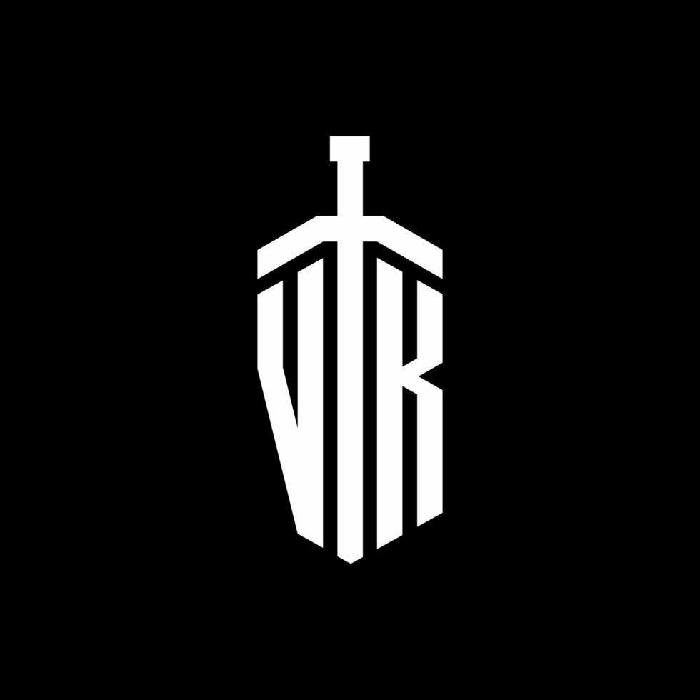 monogramme de logo vk avec modèle de conception de ruban d'élément d'épée vecteur