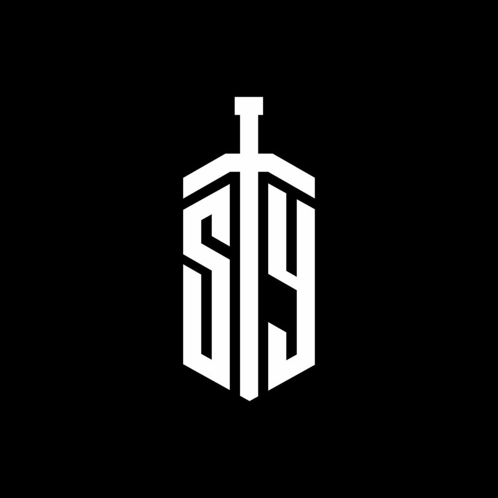 monogramme de logo sy avec modèle de conception de ruban d'élément d'épée vecteur