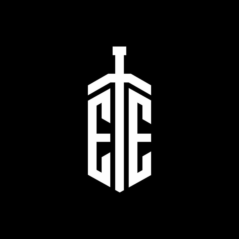 monogramme de logo ee avec modèle de conception de ruban d'élément d'épée vecteur