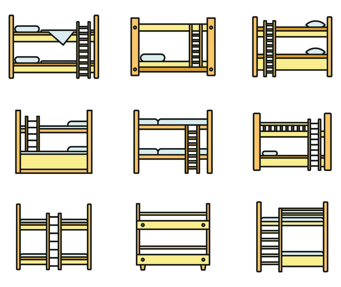 famille couchette lit Icônes ensemble vecteur Couleur