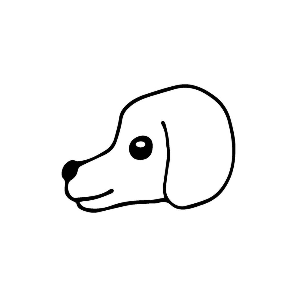 Facile main tiré vecteur dessin dans noir contour. dessin animé griffonnage tête de une chien dans profil isolé sur une blanc Contexte. pour Étiquettes, autocollants, logo, vétérinaire, animal de compagnie magasin.