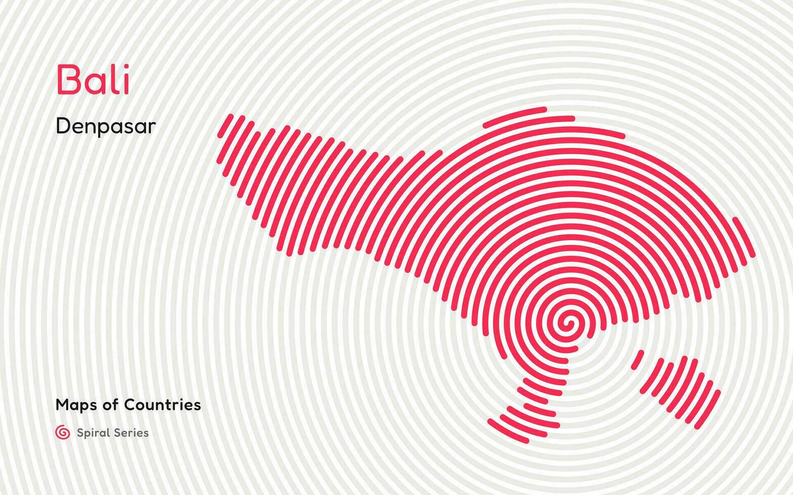 abstrait Facile carte de bali dans spirale empreinte digitale modèle avec Capitale de Denpasar. vecteur