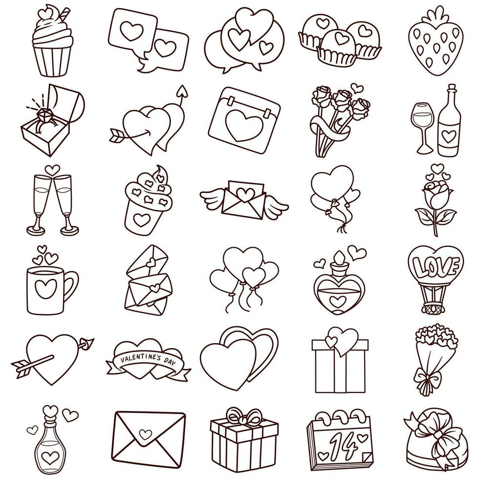 vecteur illustration ensemble de détaillé ligne art Icônes avec une cœur et Valentin thème