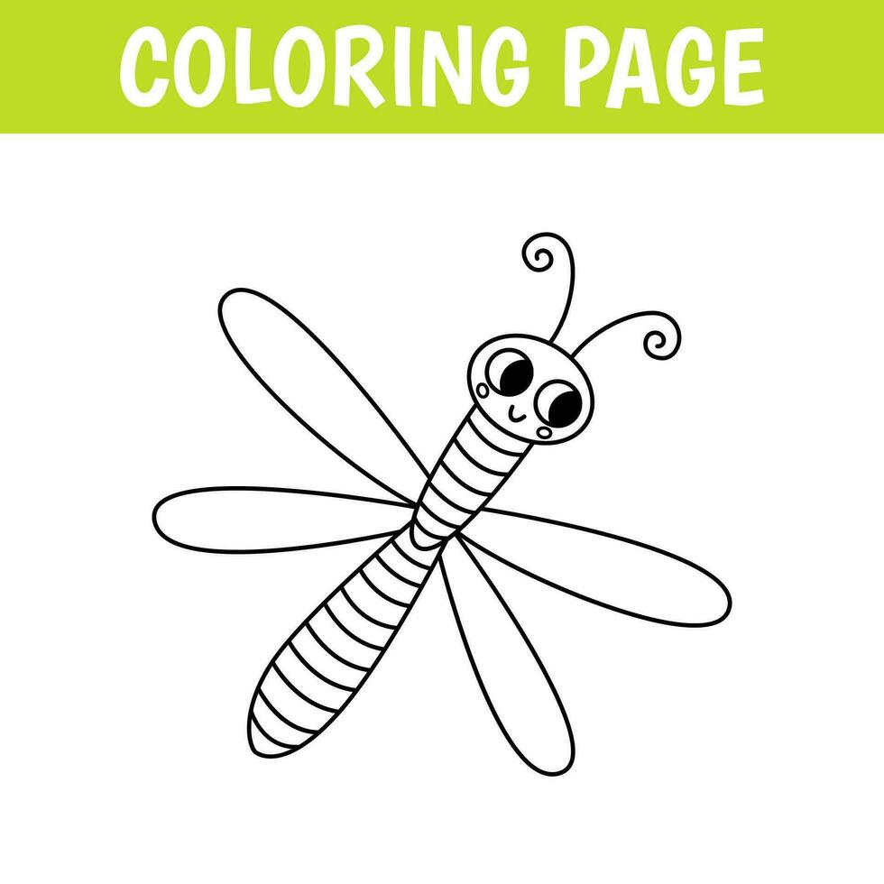 insecte coloration page, mignonne impression avec ligne libellule. imprimable feuille de travail avec Solution pour école et préscolaire. vecteur dessin animé illustration.