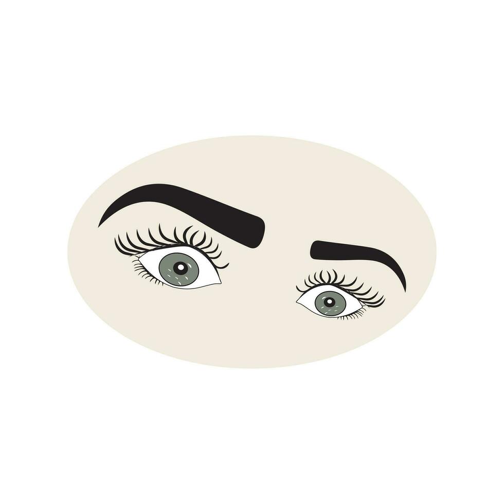 femelle yeux icône avec œil sourcils. illustration de femme sexy luxueux œil avec à la perfection en forme de les sourcils et plein cils. dessiné à la main idée pour affaires visite carte, typographie vecteur. vecteur