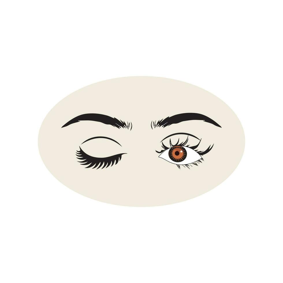 femelle yeux icône avec œil sourcils. illustration de femme sexy luxueux œil avec à la perfection en forme de les sourcils et plein cils. dessiné à la main idée pour affaires visite carte, typographie vecteur. vecteur