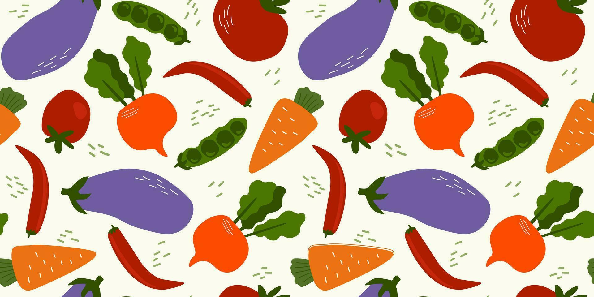 sans couture modèle avec des légumes. tomate, aubergine, poivre, carotte pour nourriture imprimer. vecteur graphique.