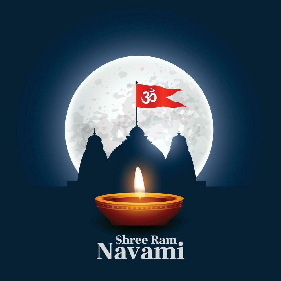 shree RAM navami vœux carte avec temple et diya vecteur