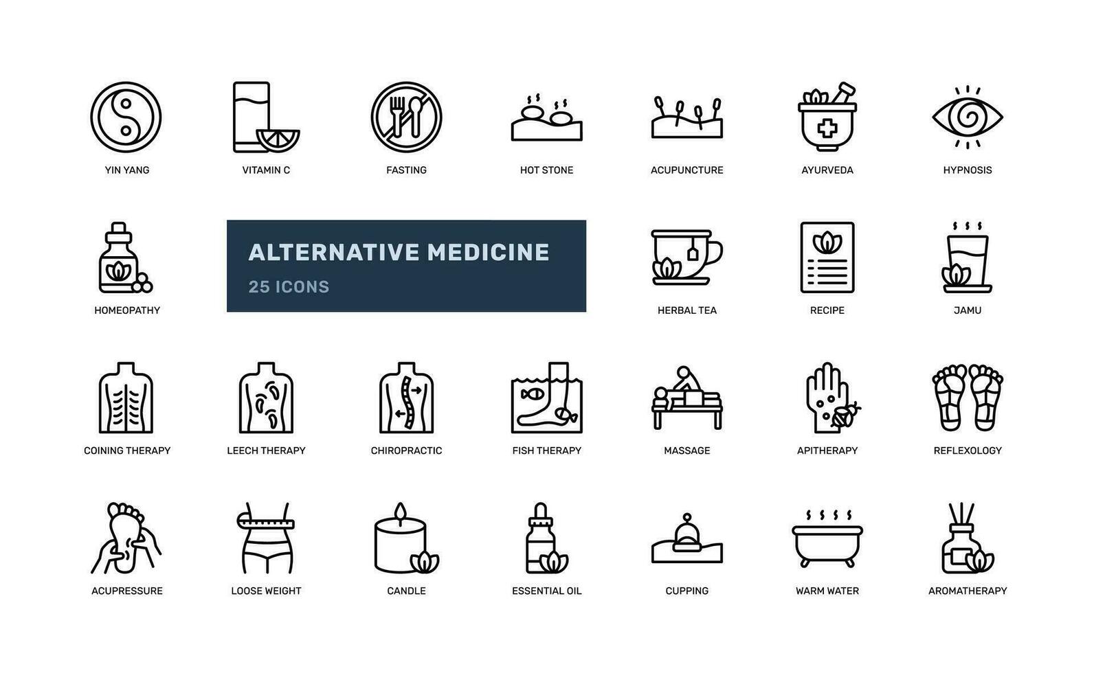 alternative médicament holistique médical thérapie soins de santé détaillé contour ligne icône ensemble vecteur