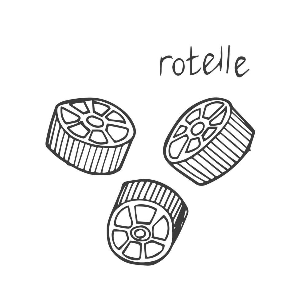 Pâtes ligne concept. rotelle forme de macaroni. traditionnel italien cuisine et cuisine. nourriture pour européen traditionnel dîner. linéaire plat vecteur illustration isolé sur blanc Contexte