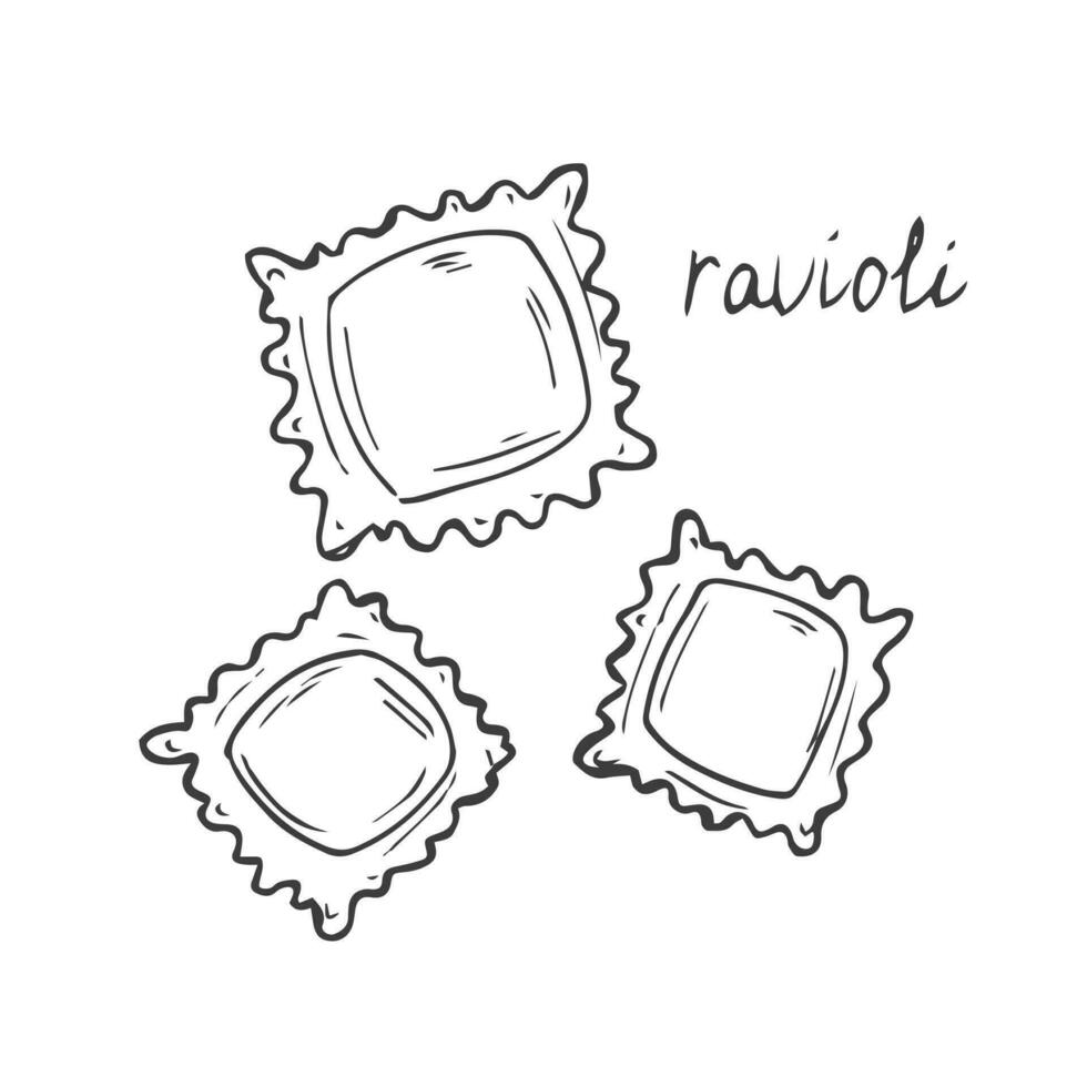 Ravioli isolé sur une blanc Contexte. ensemble. griffonnage plat style vecteur illustration