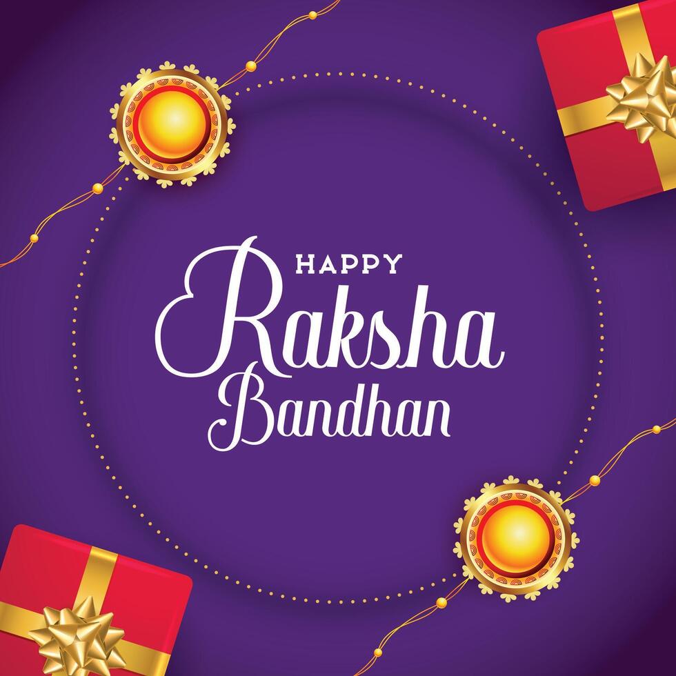 raksha bandhan vœux carte avec rakhi et cadeau des boites vecteur