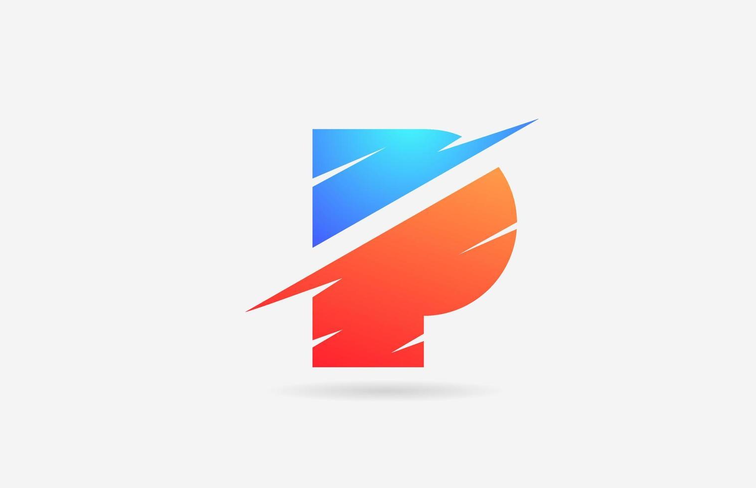 p icône du logo de la lettre de l'alphabet blanc bleu pour les entreprises et les sociétés avec la conception de la ligne vecteur