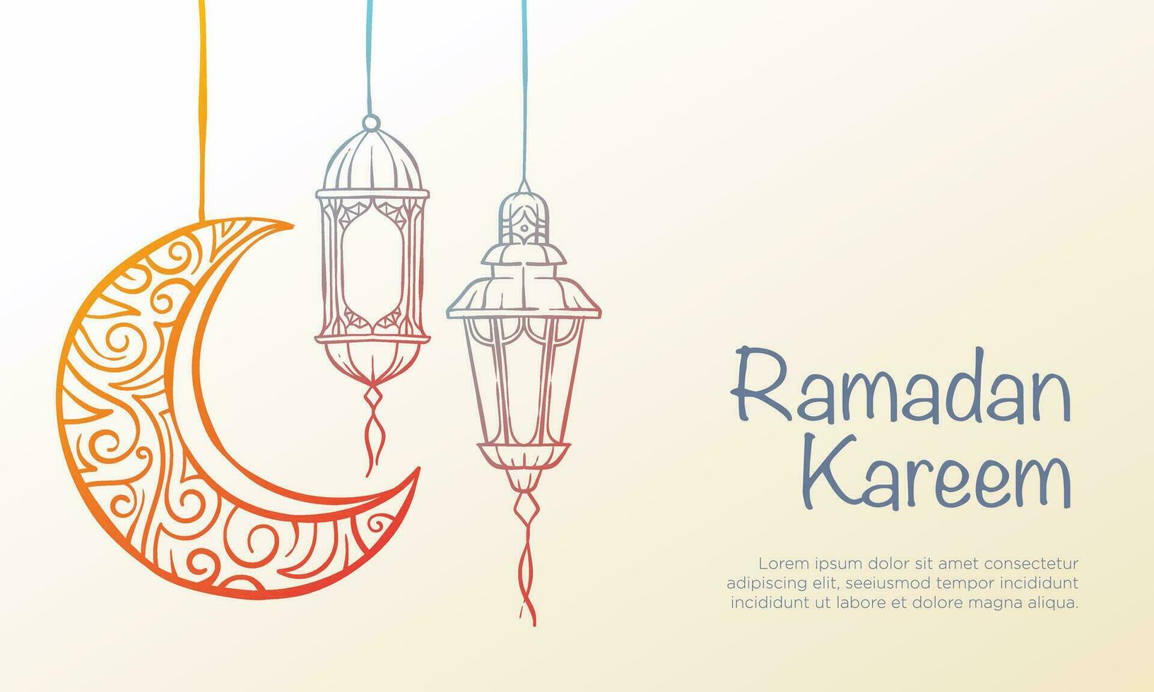 Ramadan kareem vecteur Contexte. main tiré lanterne et croissant lune pour Ramadan salutation fête.
