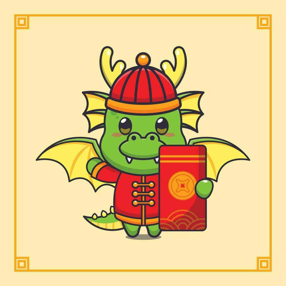 mignonne dragon avec gros rouge enveloppe dans chinois Nouveau an. vecteur
