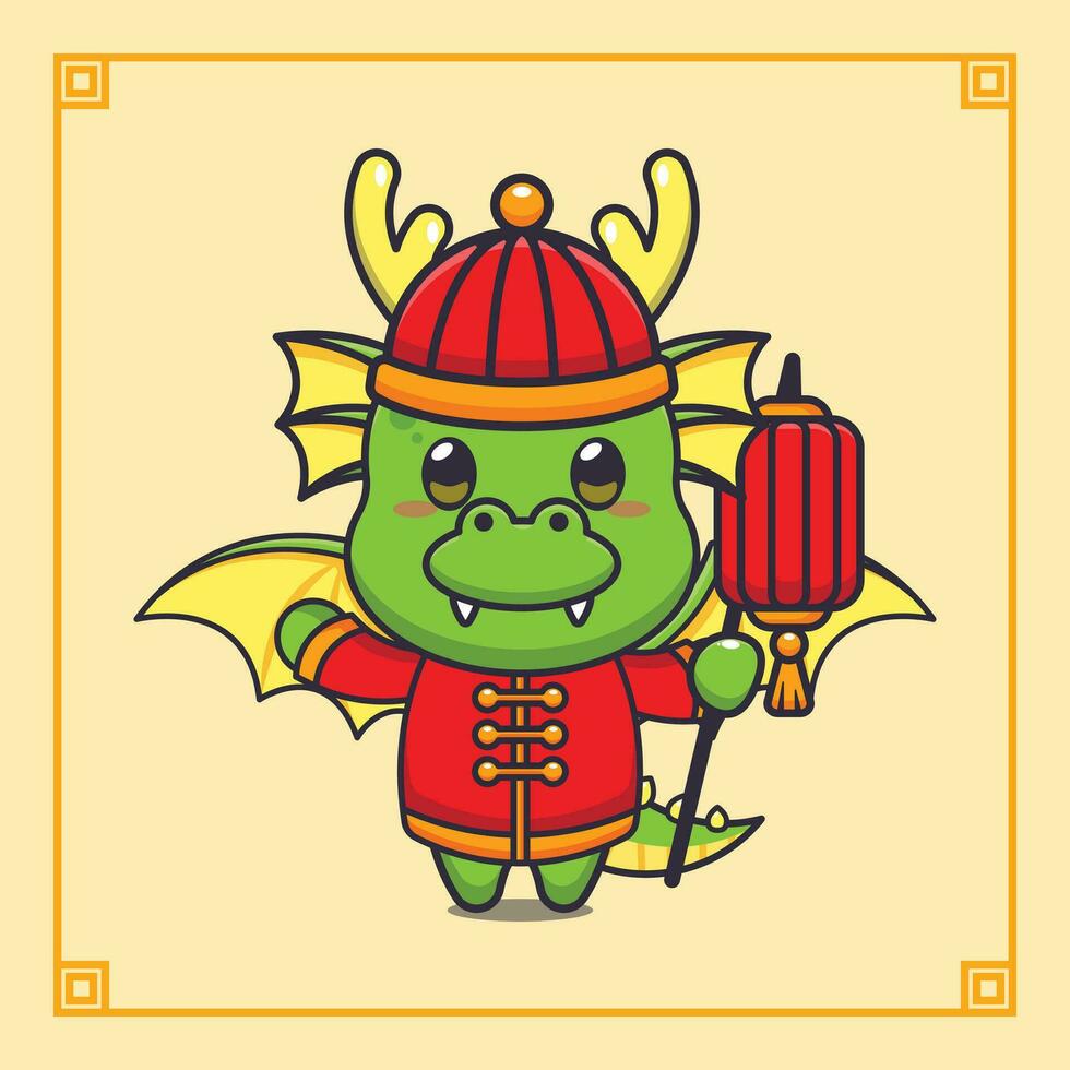 mignonne dragon en portant lanterne dans chinois Nouveau an. vecteur