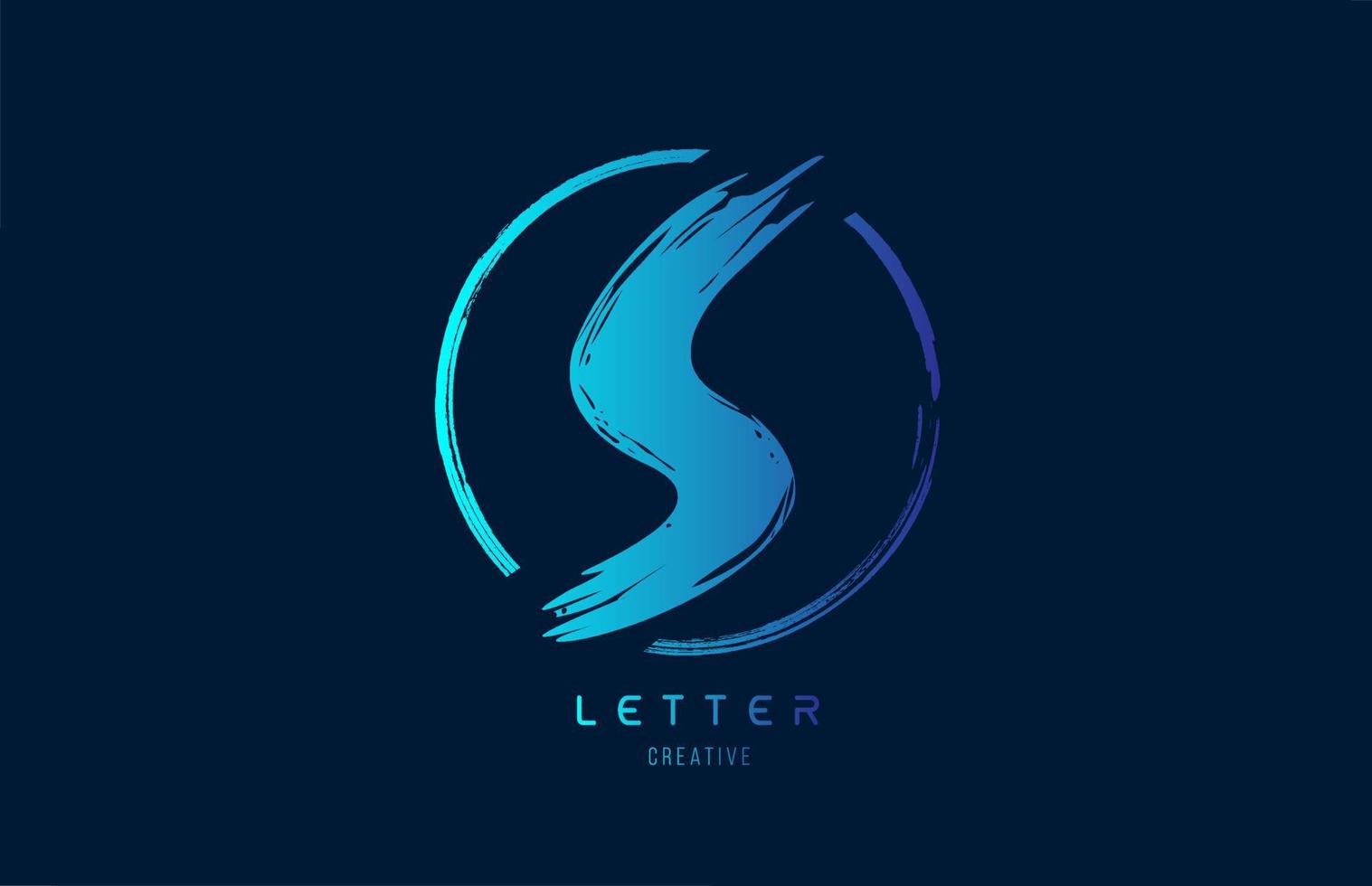 main bleue grunge brosse lettre s icône logo avec cercle. conception de l'alphabet pour la conception d'une entreprise vecteur