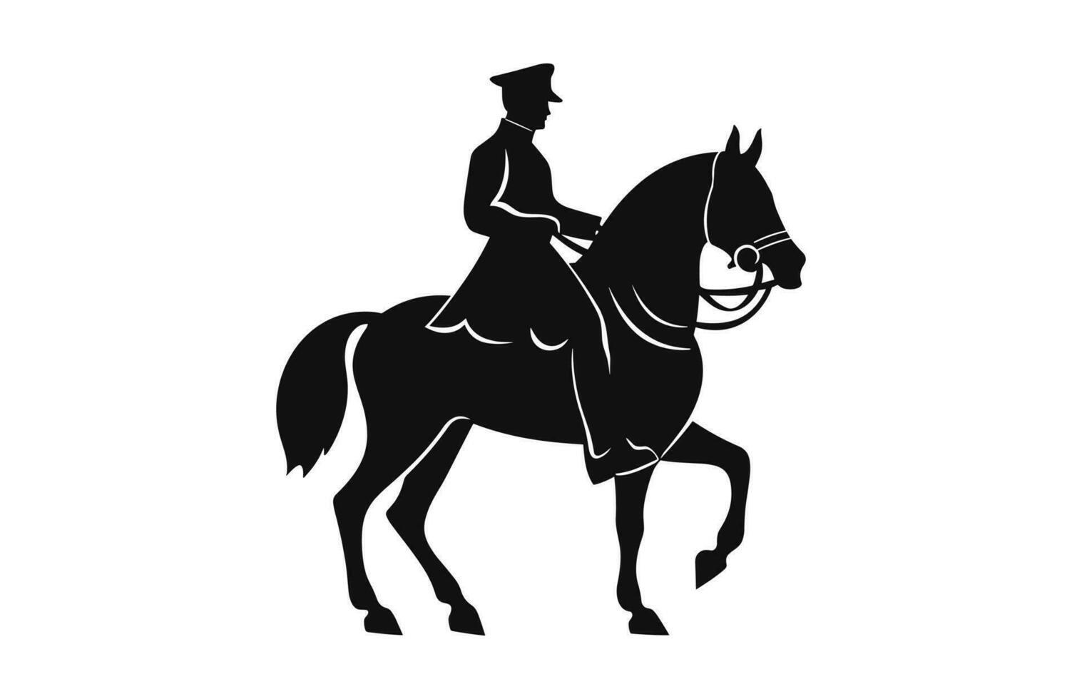 silhouette de une cavalerie soldat sur à cheval noir vecteur