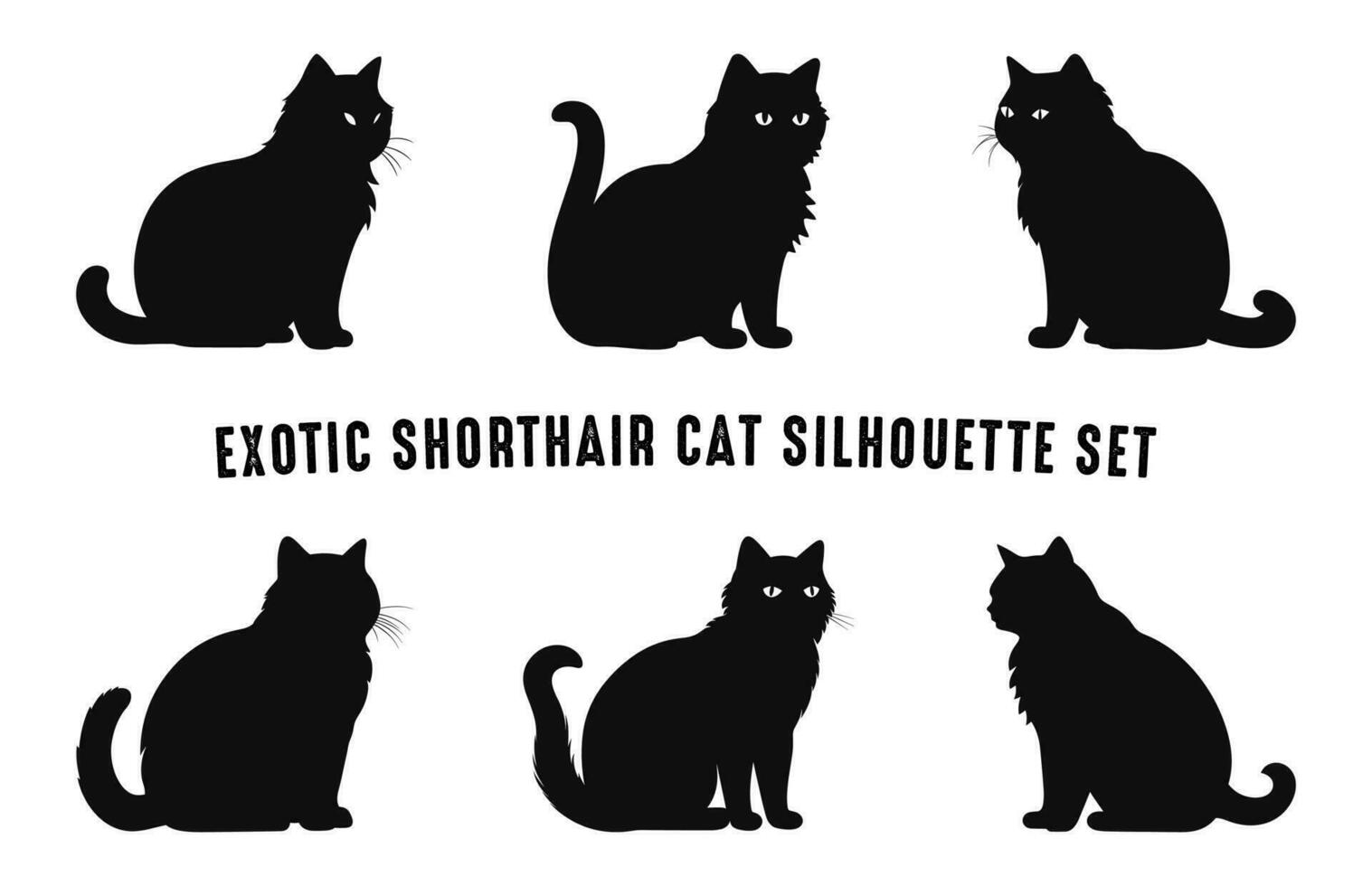exotique cheveux courts chat race silhouettes vecteur ensemble gratuit