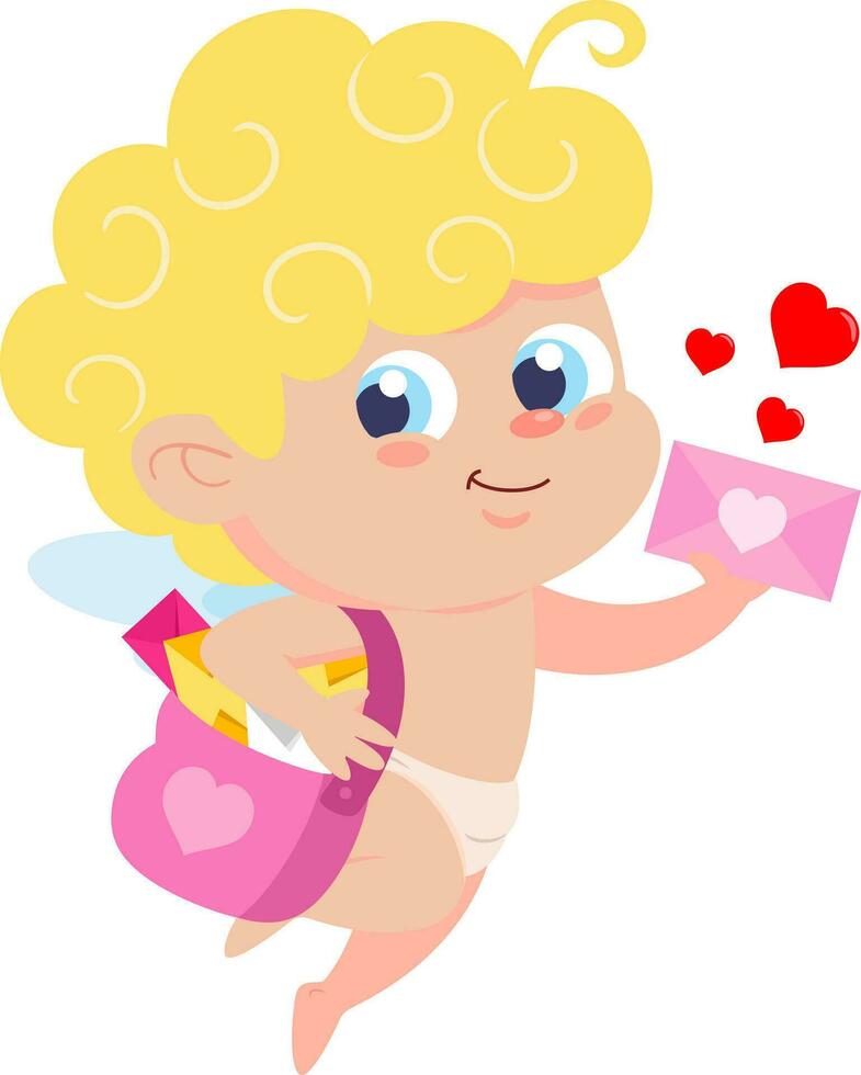 mignonne Cupidon ange dessin animé personnage livrer l'amour lettre vecteur