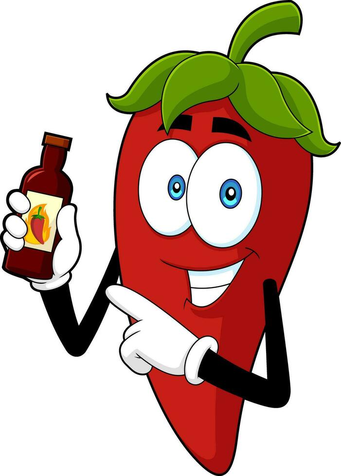 chaud le Chili poivre dessin animé personnage présent meilleur chaud sauce. vecteur main tiré illustration