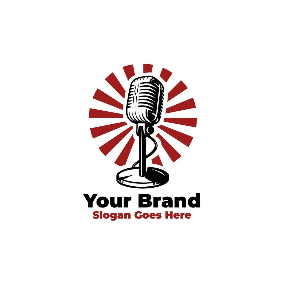 microphone Podcast vivre talk-show prêt fabriqué logo vecteur illustration. logo modèle ensemble