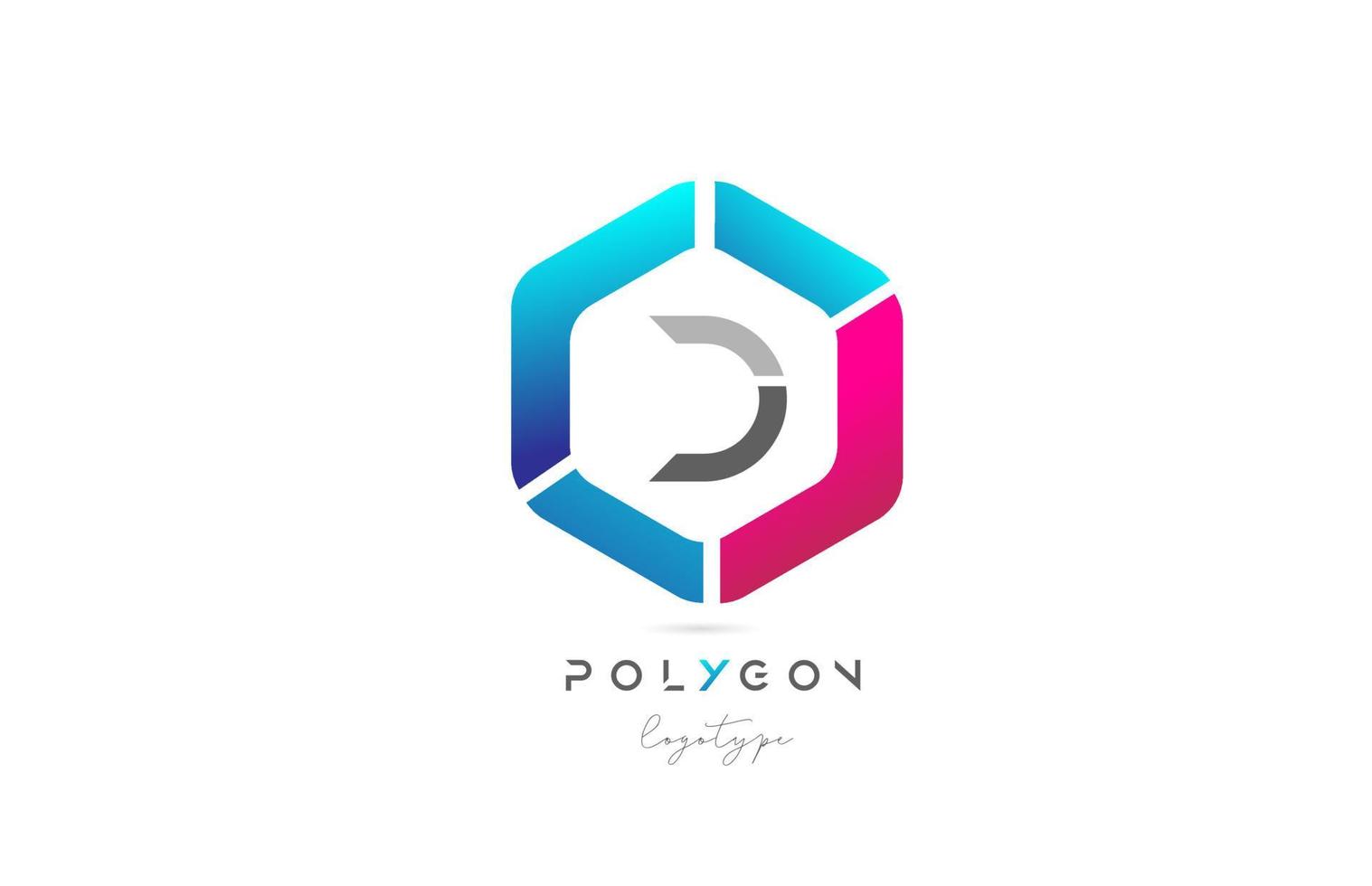d polygone rose bleu icône alphabet lettre création de logo pour entreprise et société vecteur