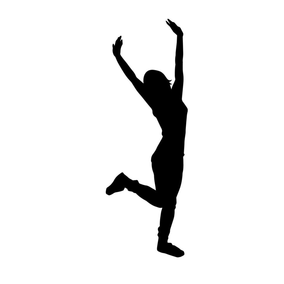 silhouette de une femelle Danseur dans action pose. silhouette de une femme dansant Heureusement. vecteur