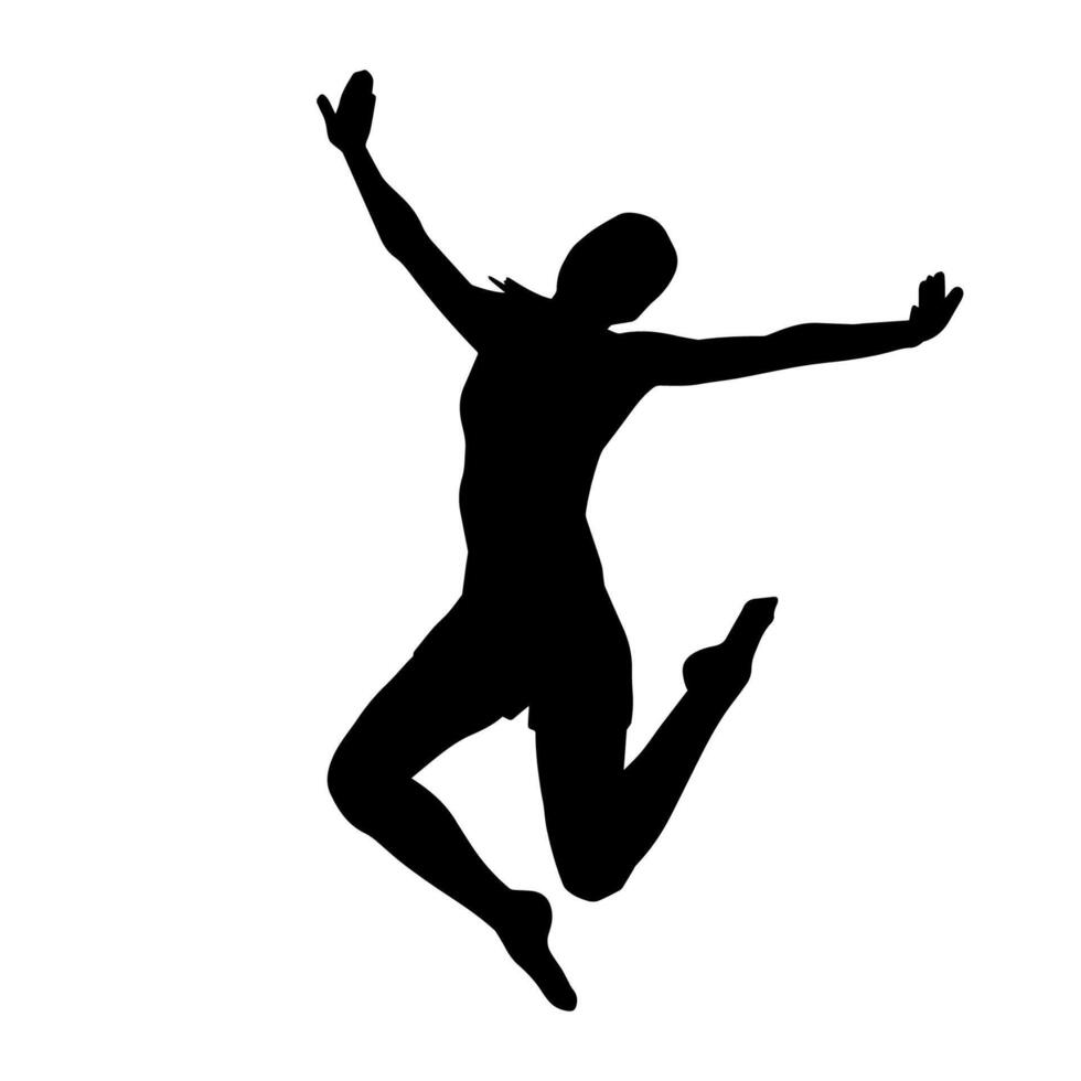 silhouette de une content svelte femme sauter gaiement. vecteur