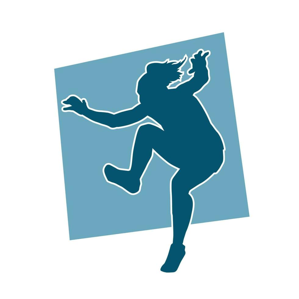 silhouette de une content svelte femme sauter gaiement. vecteur