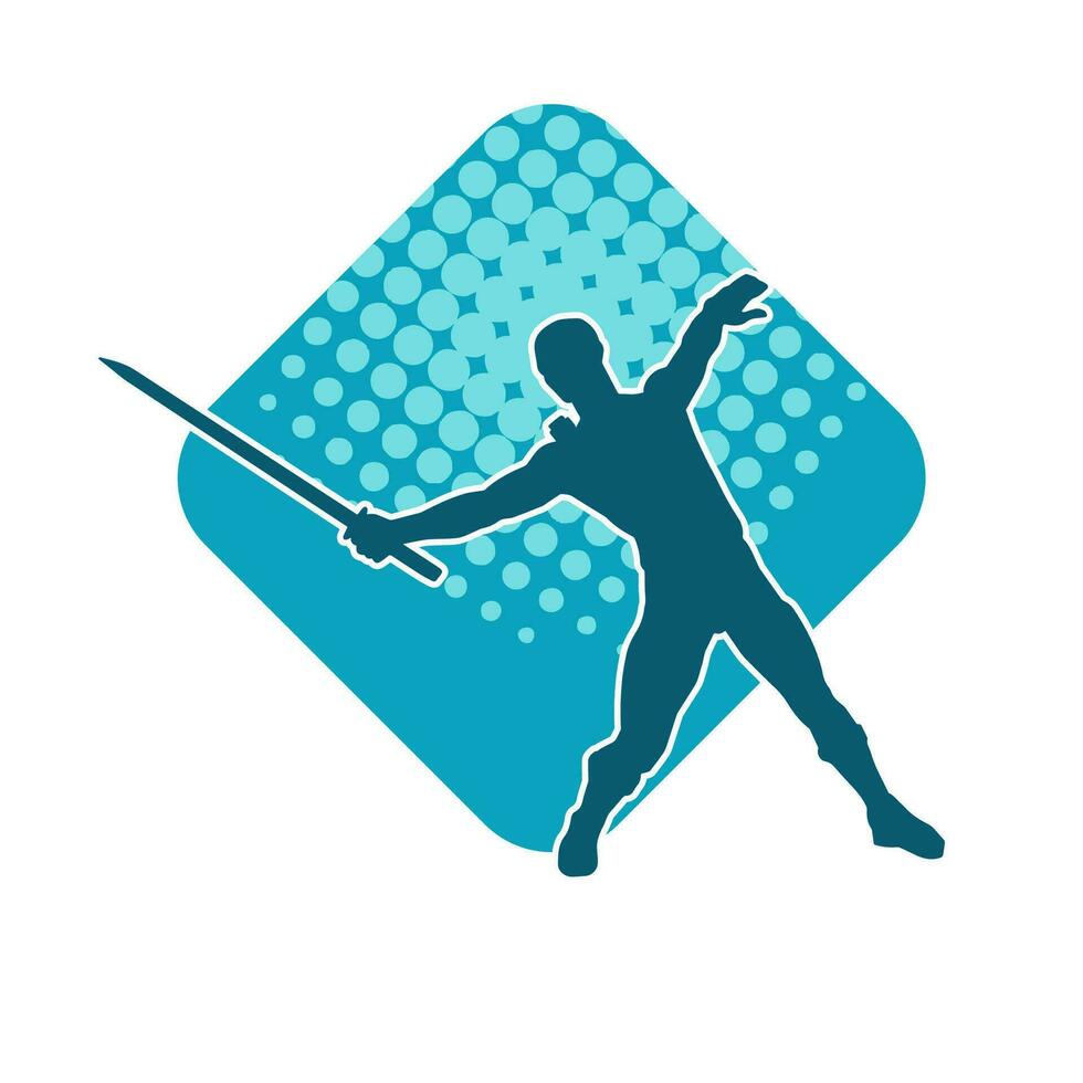 silhouette de une kungfu ou wushu martial art athlète dans action pose. silhouette de une Masculin martial art la personne dans pose avec épées arme. vecteur