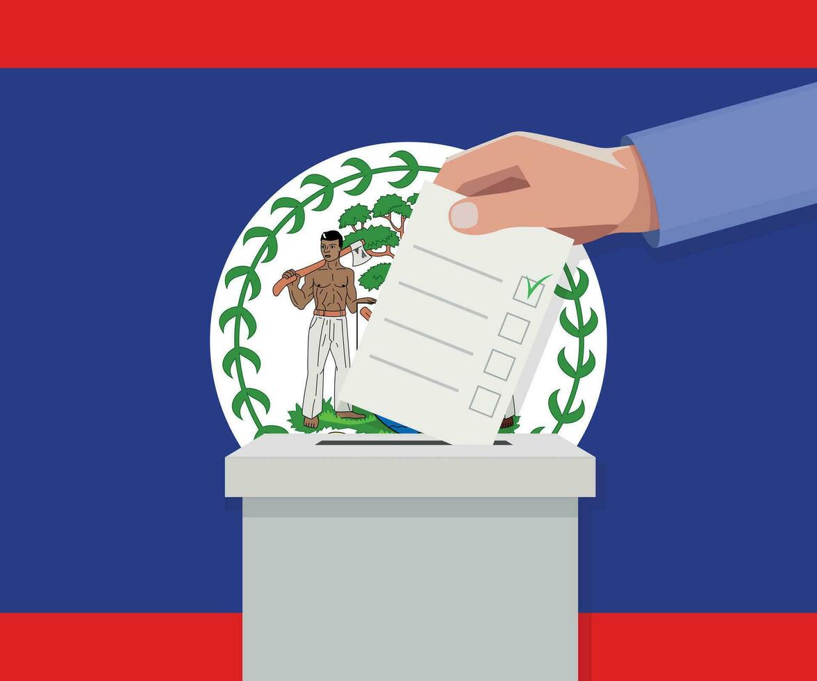 Belize élection concept. main met voter bulletin vecteur