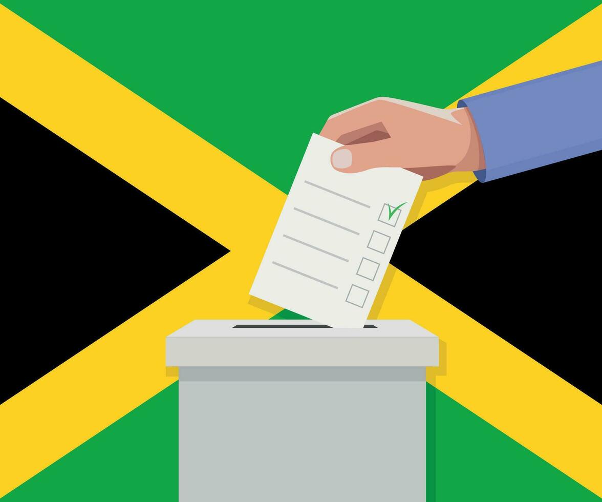 Jamaïque élection concept. main met voter bulletin vecteur